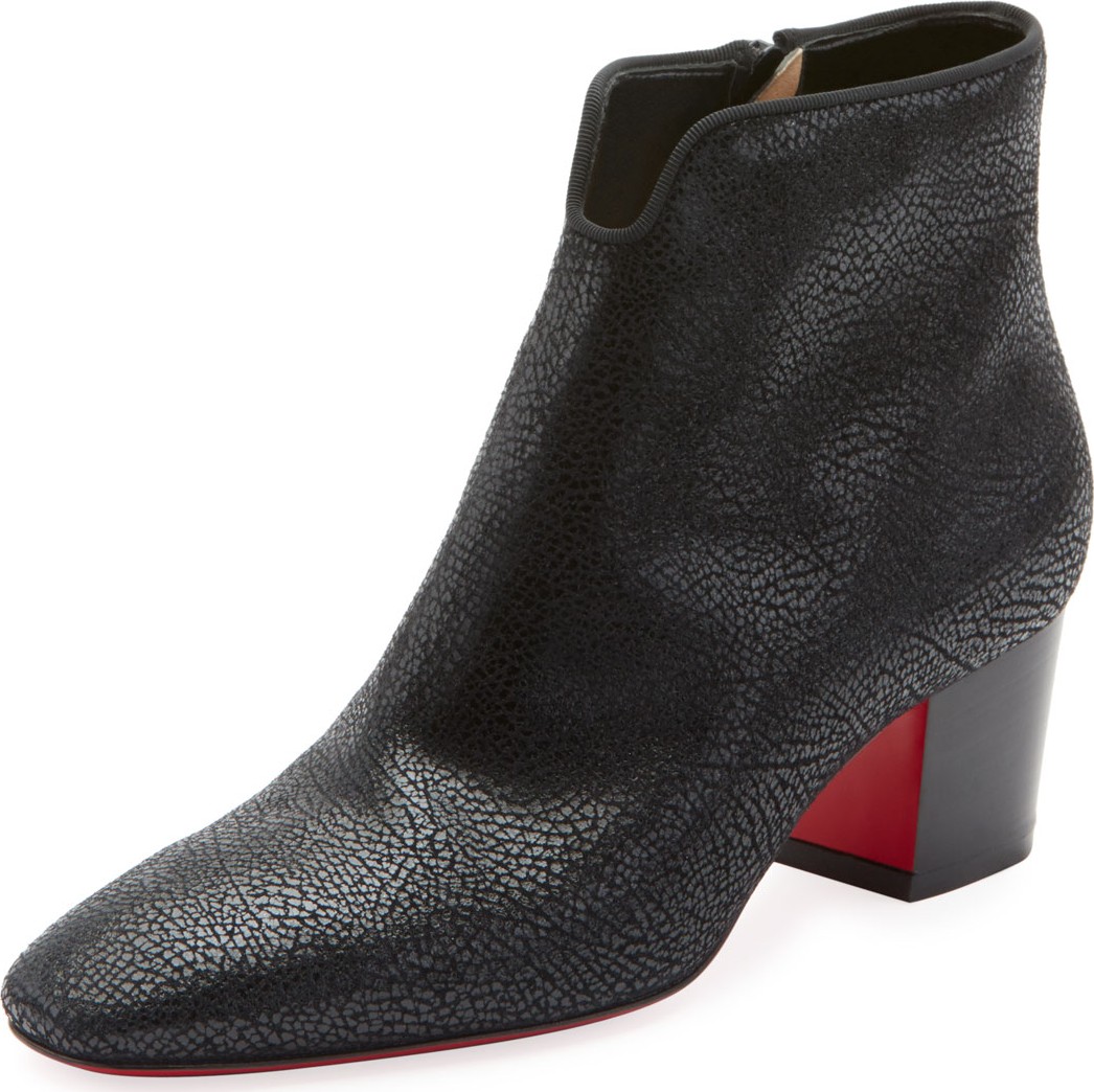 Christian Louboutin Disco 70s Low-Heel Wet-Look Suede Red Sole Booties Christian Louboutin Disco 70s Low-Heel Wet-Look Suede Red Sole Booties