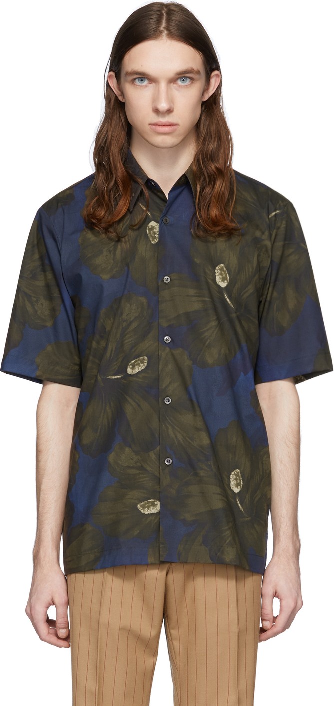 Dries Van Noten Navy & Khaki Clasen Floral Shirt