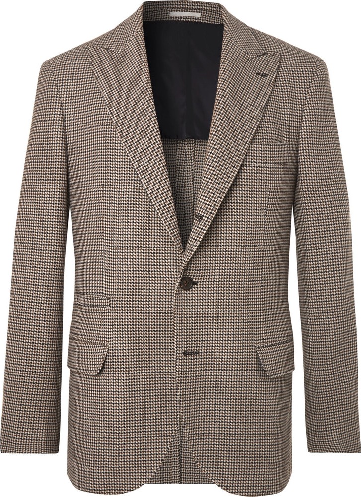 Brunello Cucinelli Brown Alessio Houndstooth Wool and Cashmere-Blend Blazer