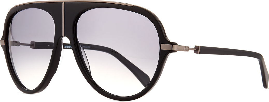 Balmain Acetate Aviator Sunglasses w/ Metal Accents, Black Balmain Acetate Aviator Sunglasses w/ Metal Accents, Black