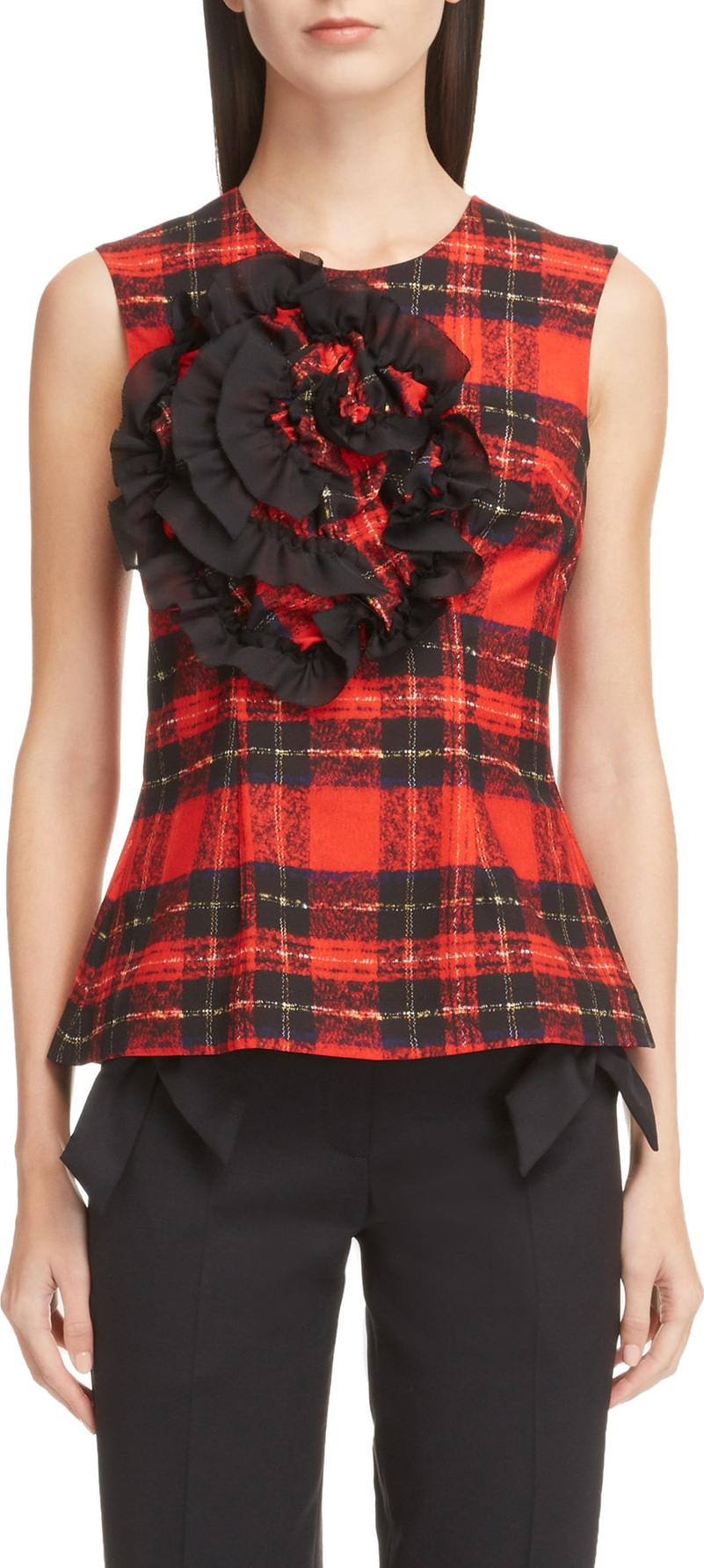 Simone Rocha Ruched Flower Tartan Top