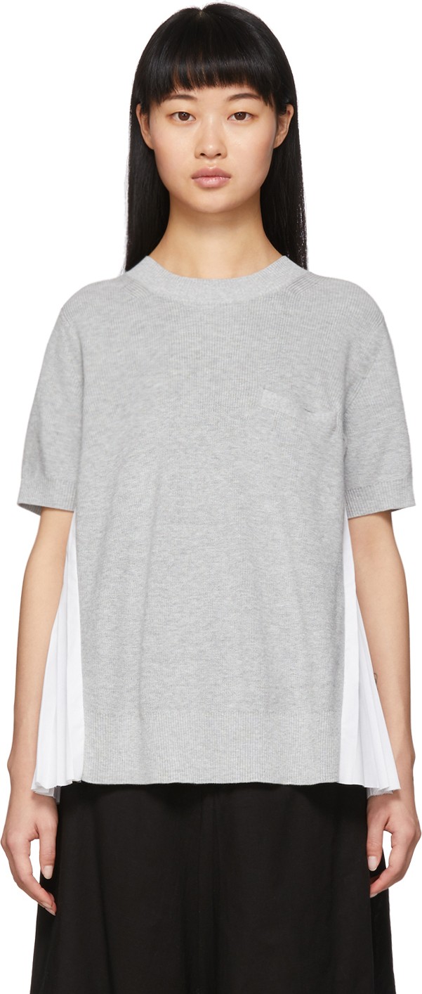 Sacai Grey & White Knit Pullover Sweater