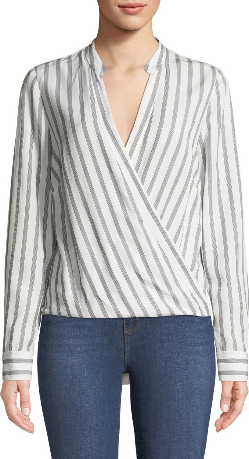 L'AGENCE Kyla Striped V-Neck Draped Top