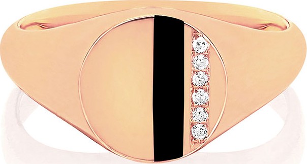 EF Collection 14k Rose Gold Diamond & Enamel Stripe Ring  Black