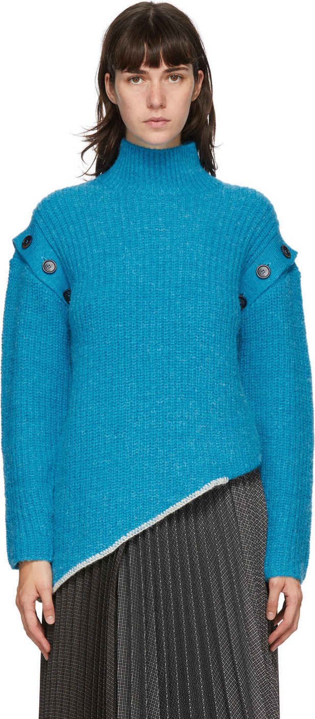 Andersson Bell - Blue Rib Detachable Sleeve Turtleneck