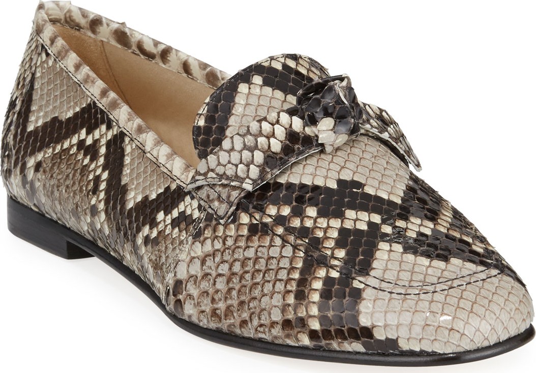 Alexandre Birman Becky Python Bow Loafers