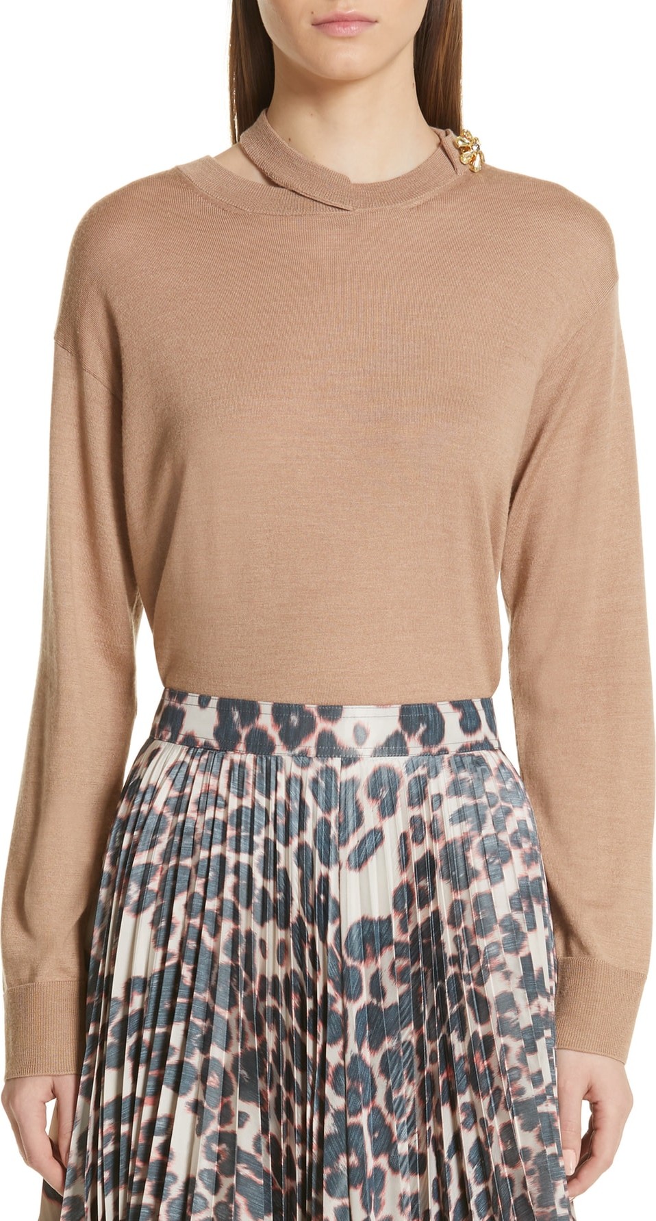 Calvin Klein 205W39NYC Jewel Detail Cutout Wool & Silk Sweater