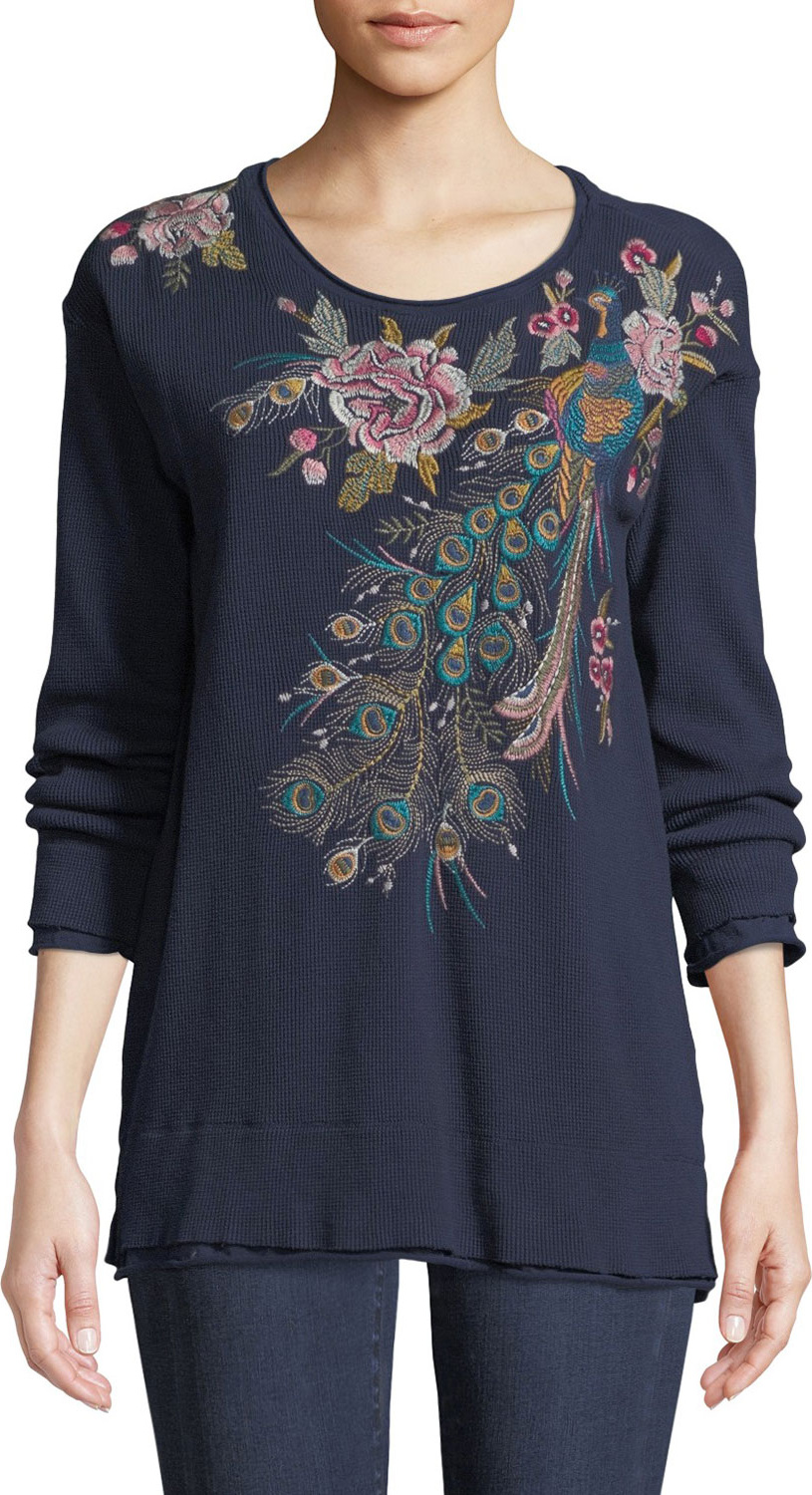 Johnny Was Quito Long-Sleeve Thermal Embroidered Top