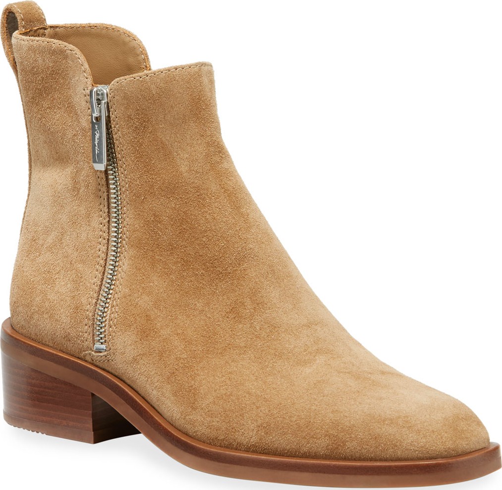 3.1 Phillip Lim Alexa Suede Double-Zip Ankle Booties