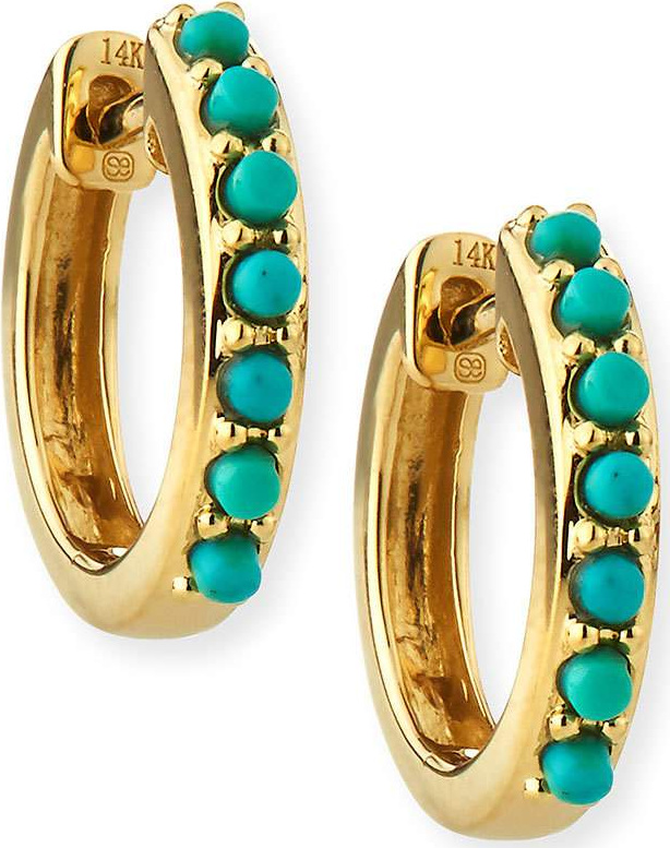 Sydney Evan 14k Small Prong Turquoise Huggie Hoop Earrings