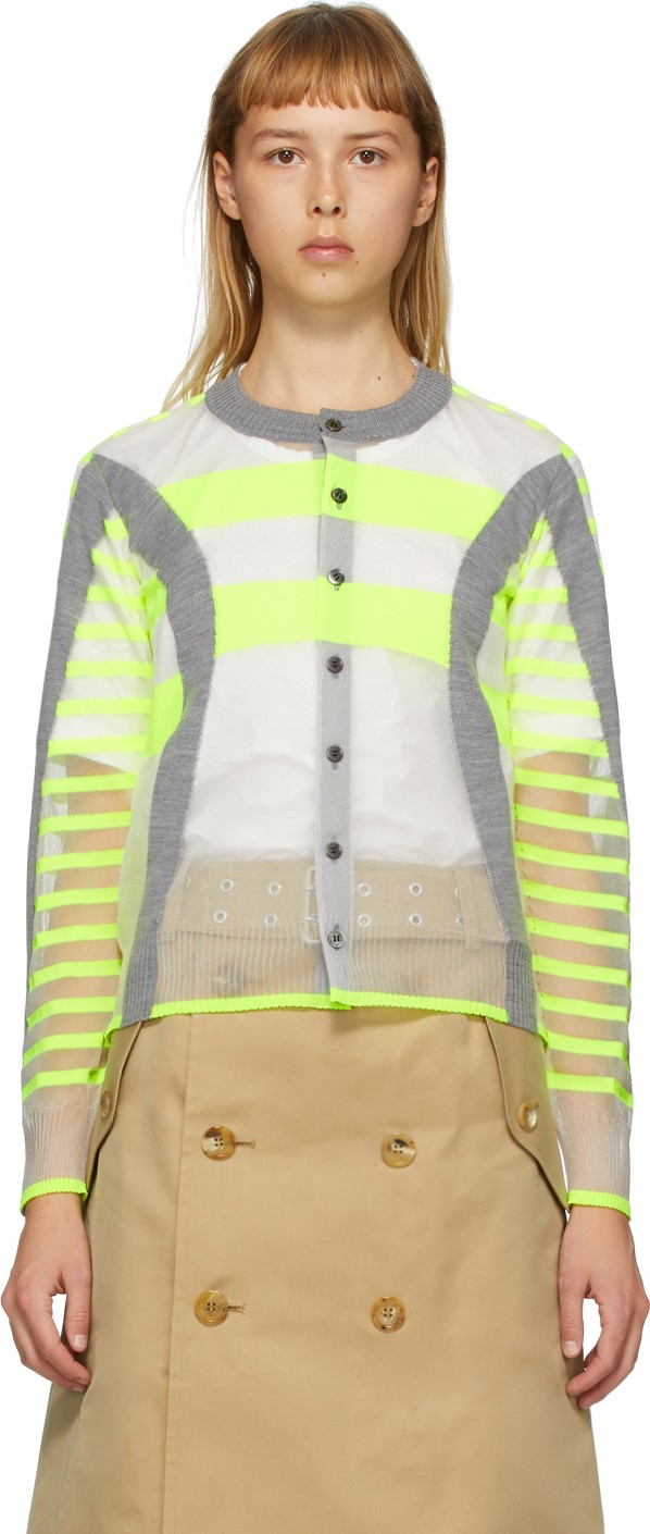 Junya Watanabe Grey & Yellow Stripe Cardigan