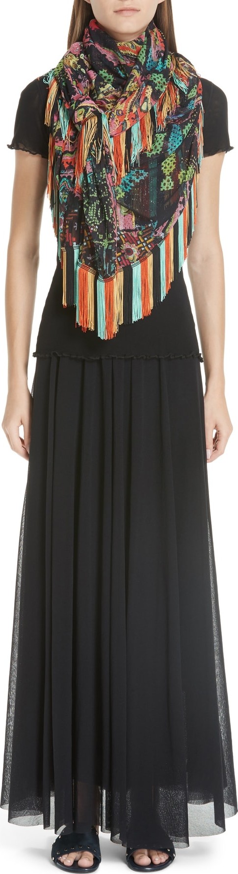 Fuzzi Paisley Print Tulle Tassel Scarf