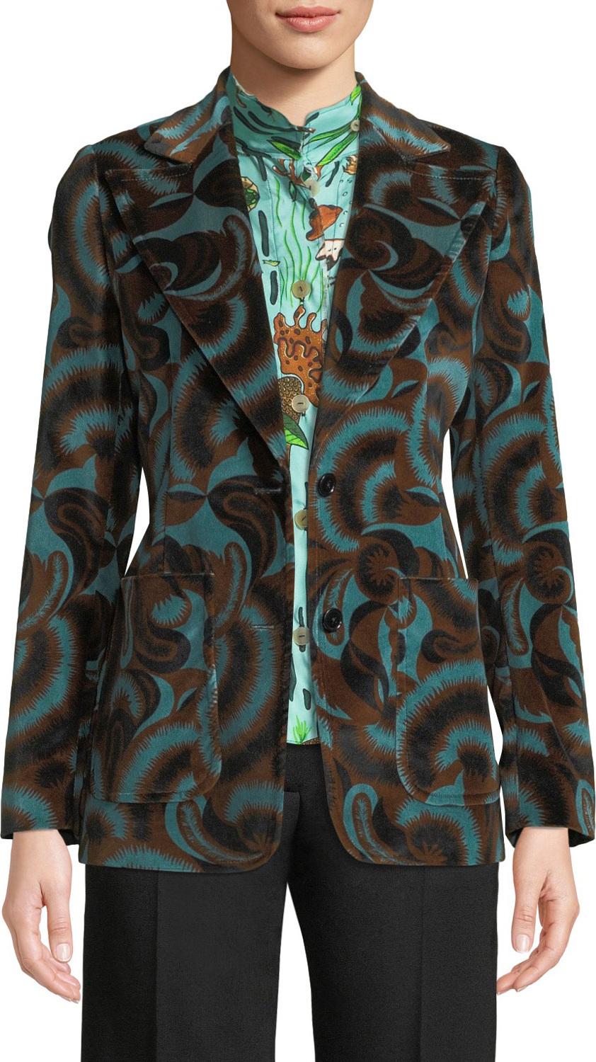Dries Van Noten Two-Button Abstract Floral-Print Velvet Jacket