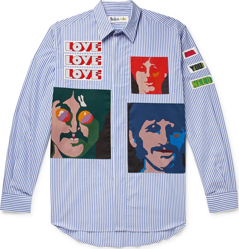 Stella McCartney + The Beatles Appliquéd Striped Cotton-Poplin Shirt