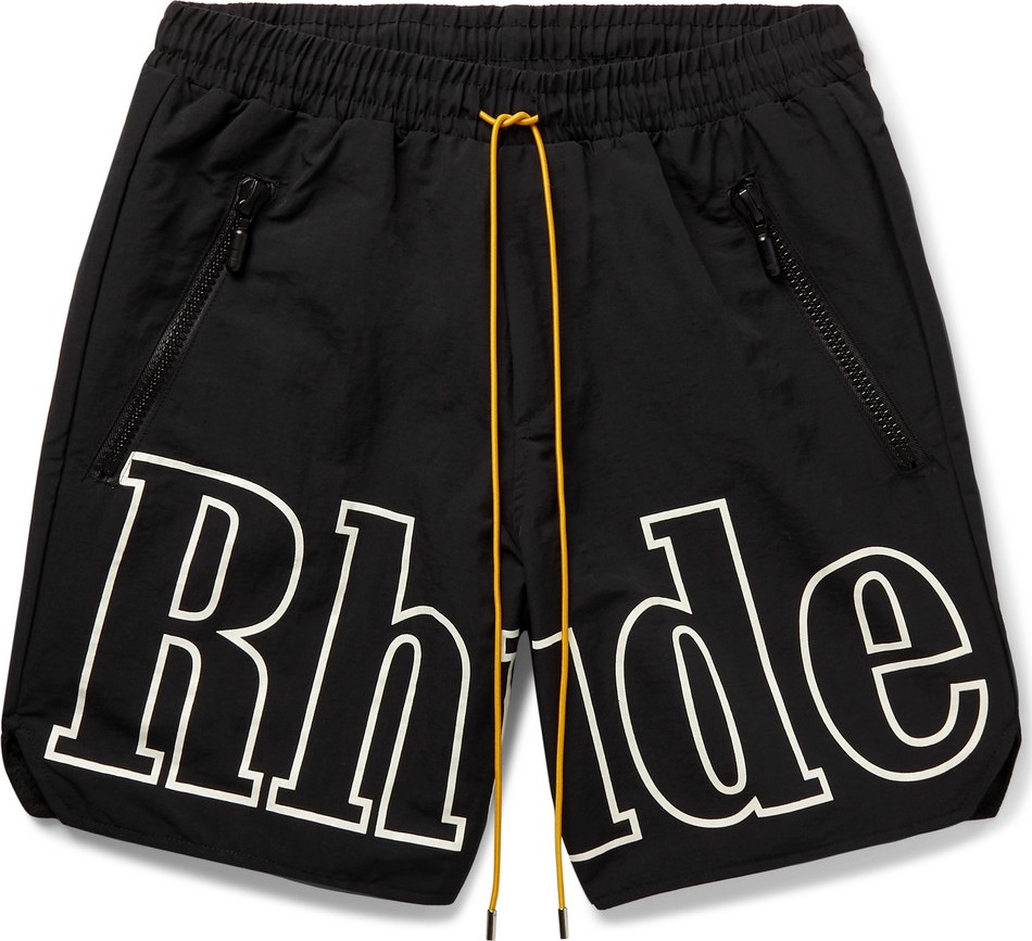 RHUDE Wide-Leg Logo-Print Nylon Drawstring Shorts