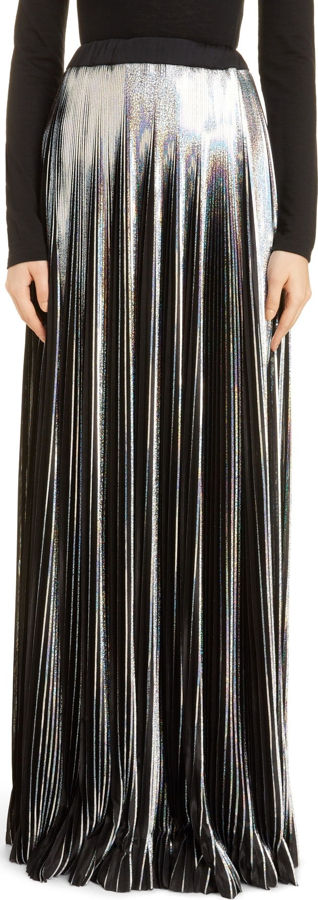Balmain Hologram Plissé Jersey Maxi Skirt