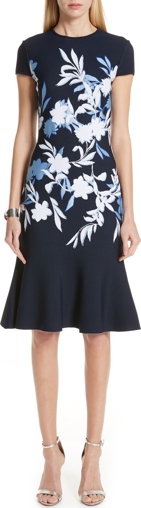 St. John Shadow Floral Jacquard Knit Dress