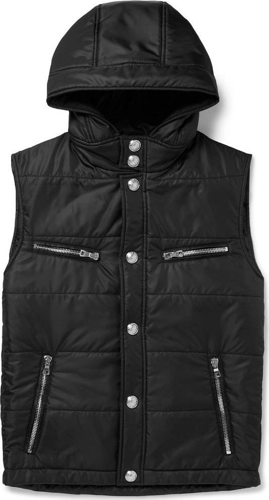 Balmain Padded Quilted Shell Hooded Gilet