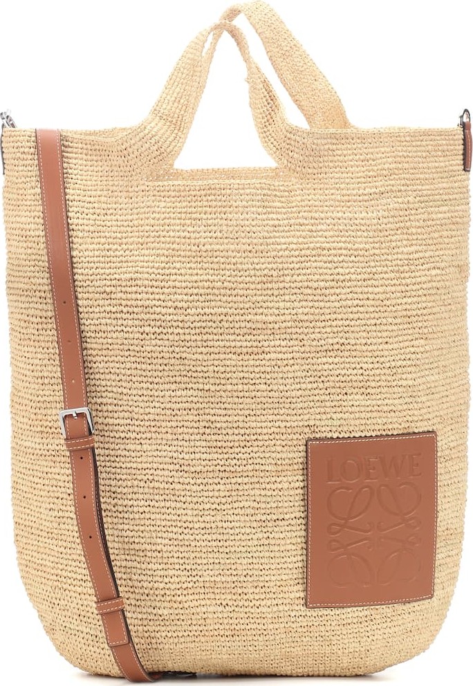 LOEWE Slit leather-trimmed raffia tote