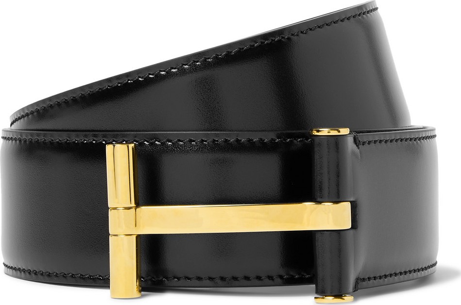 TOM FORD 4cm Black Polished-Leather Belt