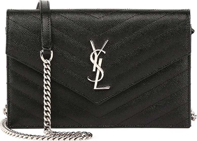 Saint Laurent Monogram YSL Wallet on a Chain, Black