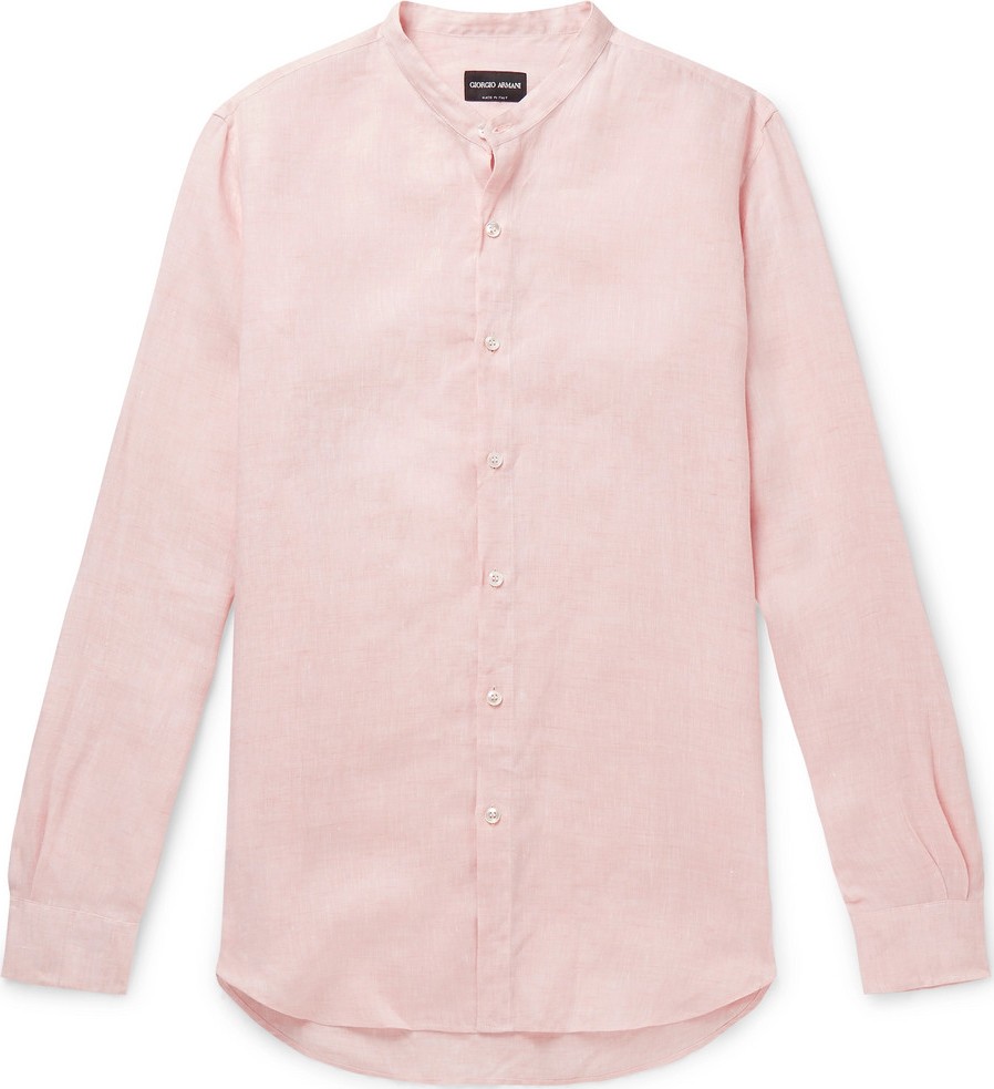 Giorgio Armani Nehru Grandad-Collar Linen Shirt