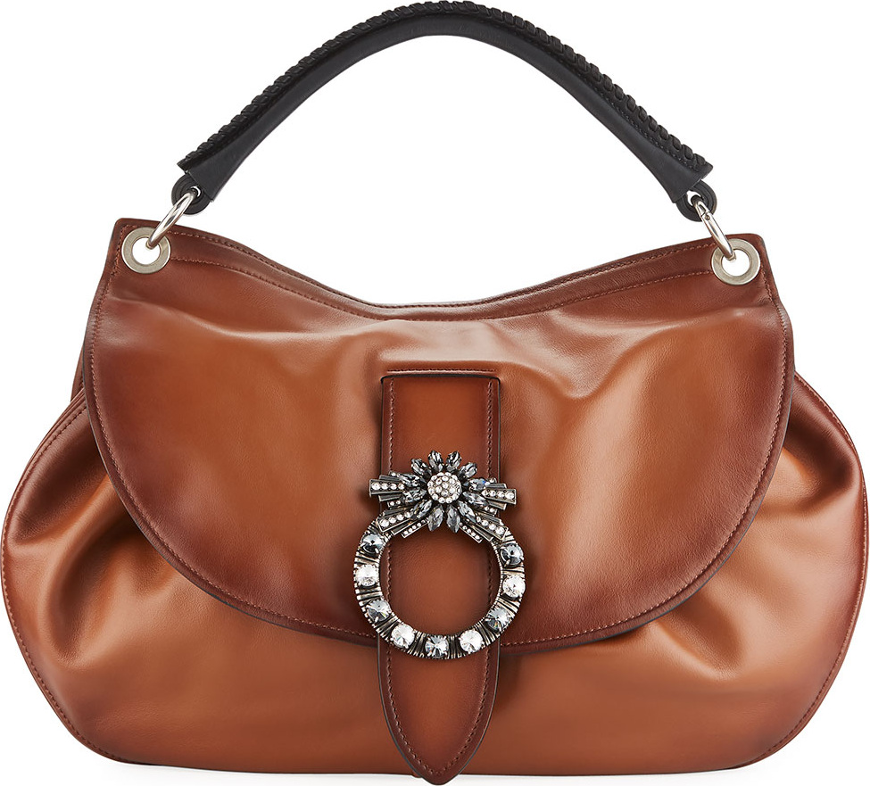 Miu Miu Burnished Crace Lux Leather Hobo Bag