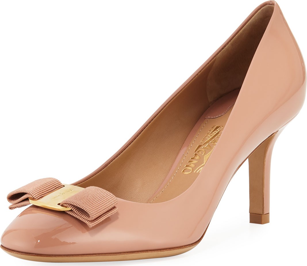 Salvatore Ferragamo Erice70 Vara Bow Patent 70mm Pumps, New Blush