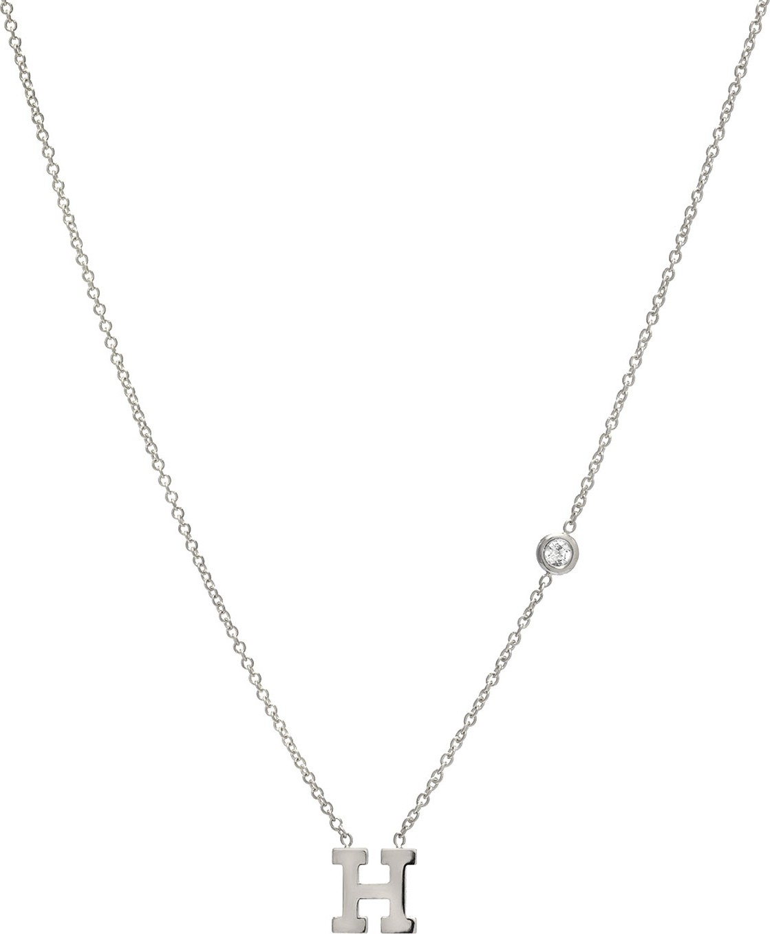 ZOE LEV Personalized Initial & Diamond Bezel Necklace in 14K White Gold