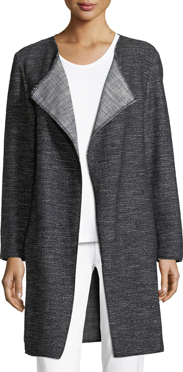 Eileen Fisher Tweed Fray-Edge Long Jacket