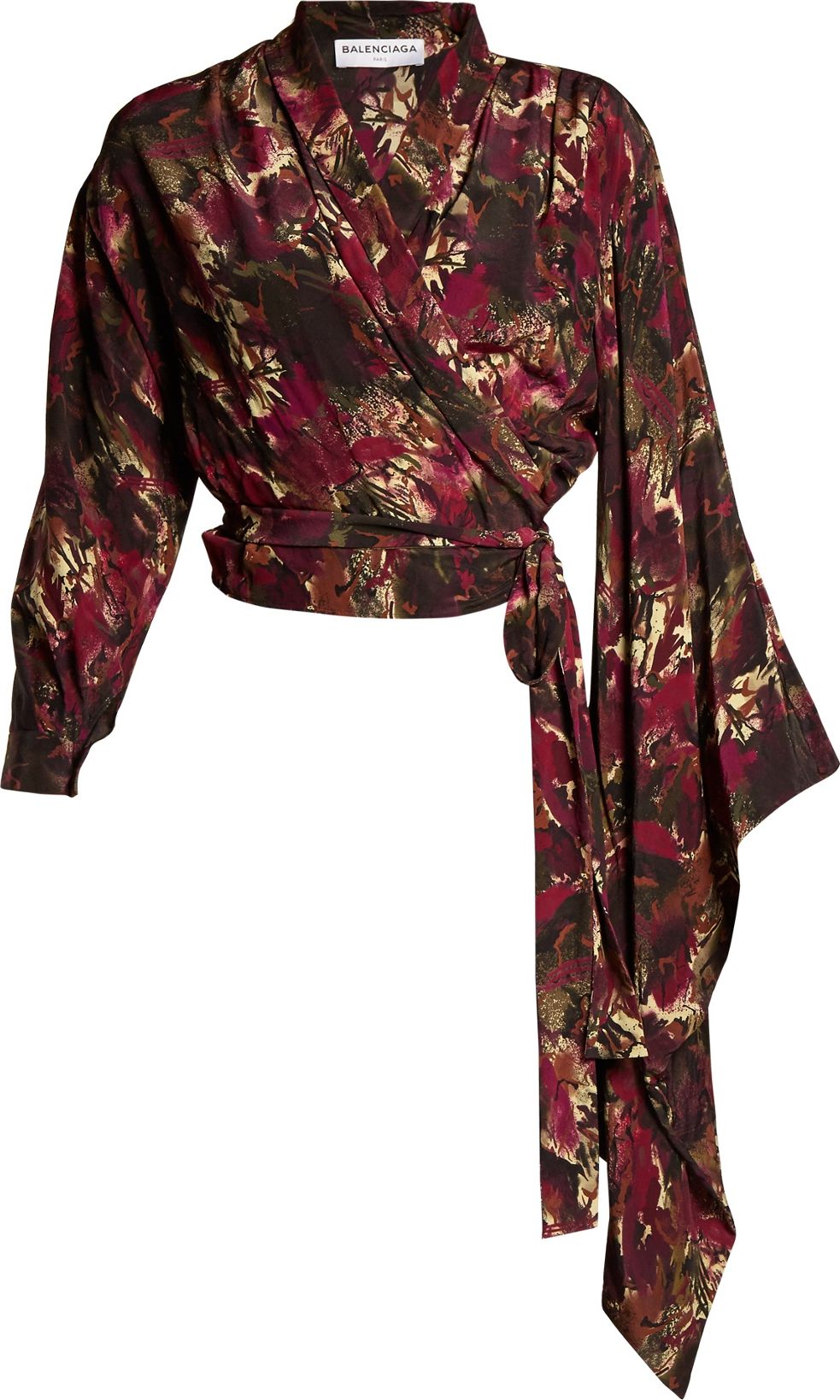 Balenciaga Abstract-print crepe de Chine wrap top