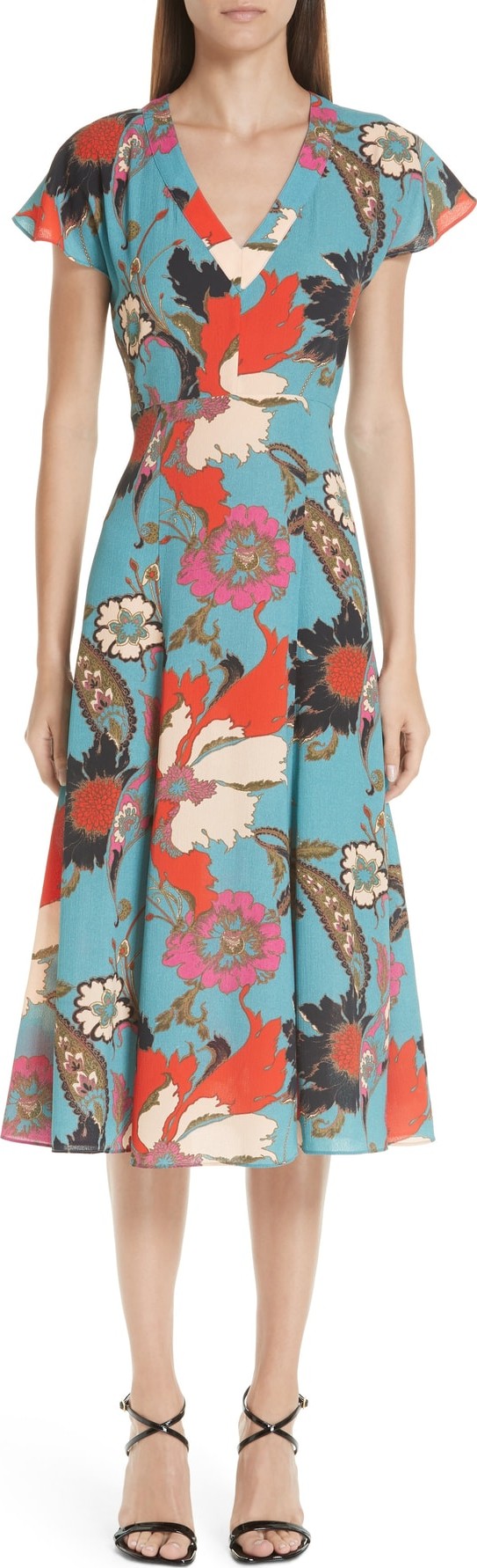 Etro Floral Print Flutter Sleeve Dress