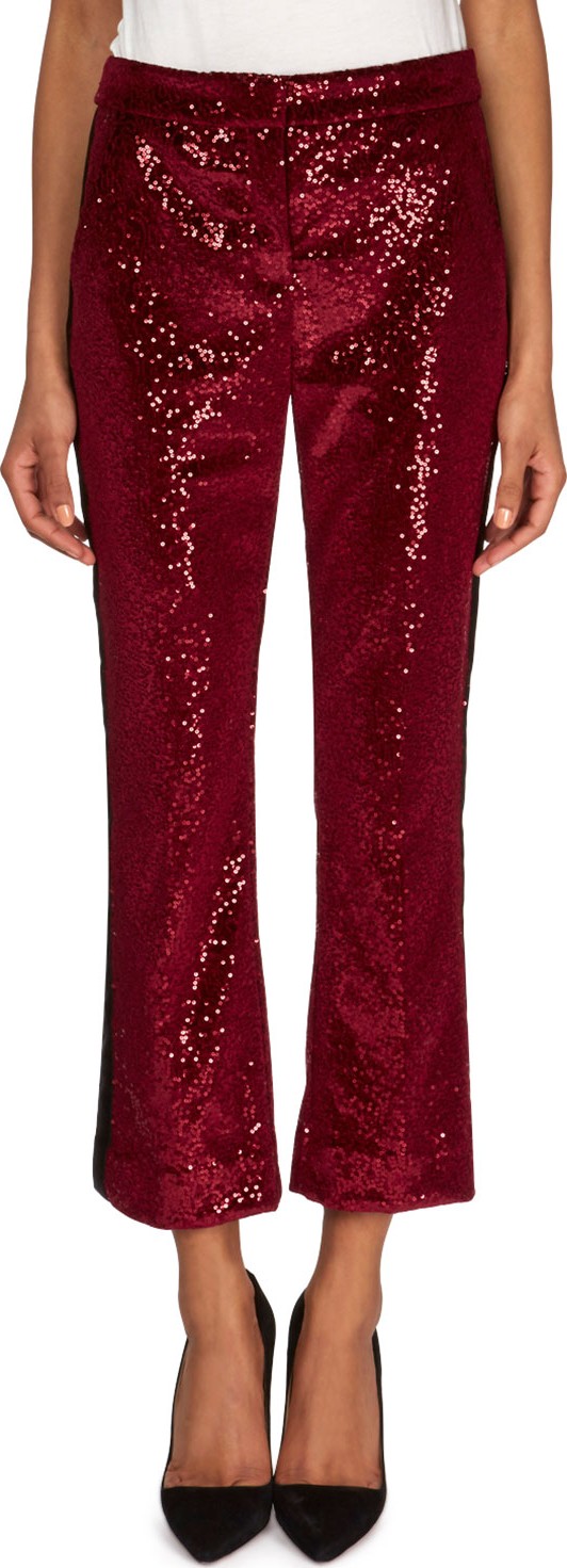 Redemption Flared Velvet Paillettes Cropped Pants with Tuxedo Stripes