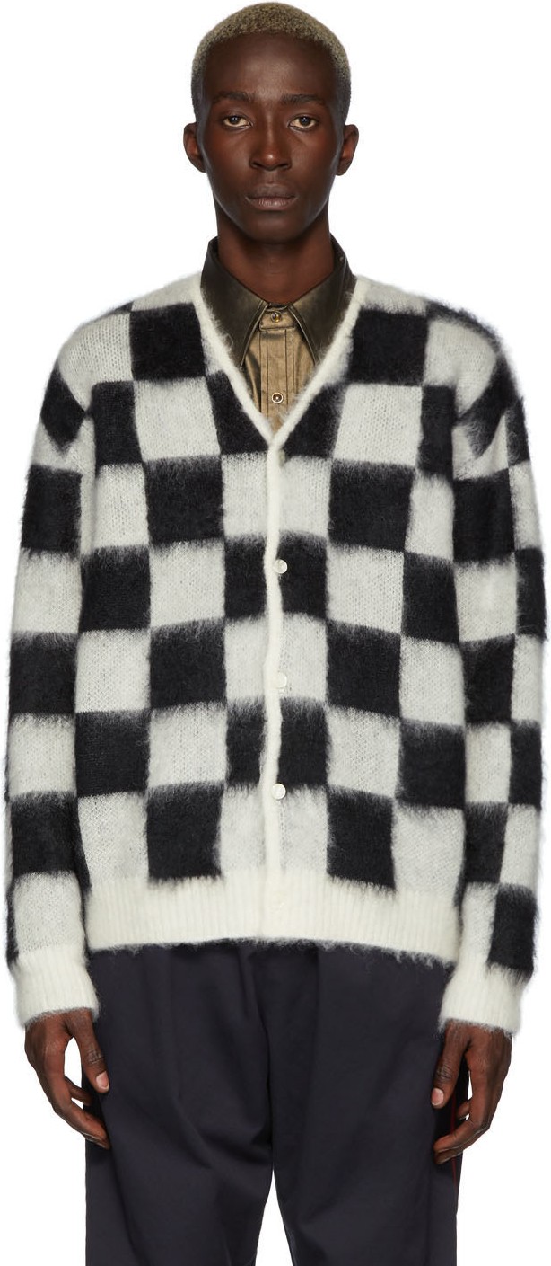 Needles Off-White & Black Mohair Checkered Cardigan
