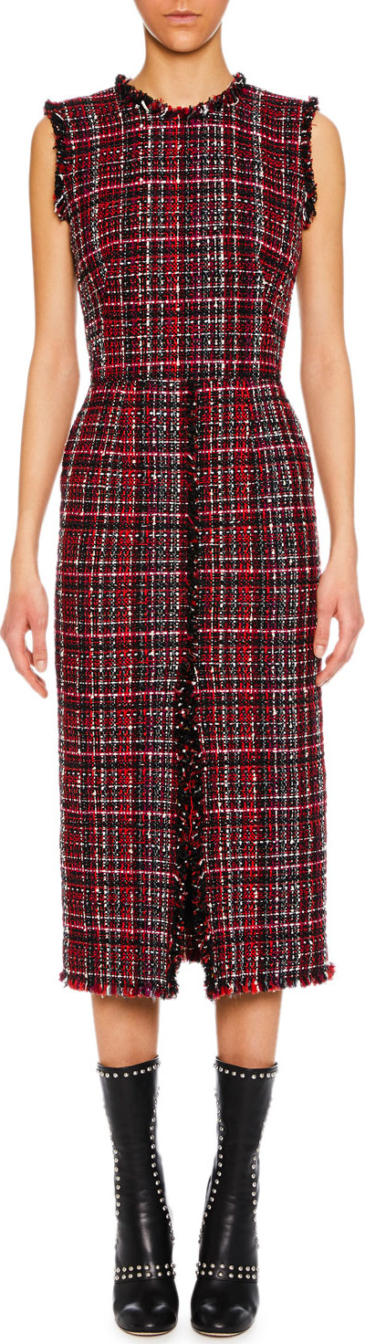 Alexander McQueen Sleeveless Tweed Slit-Front Midi Pencil Dress
