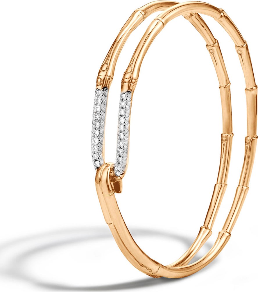 John Hardy 18k Gold Bamboo Hook Bracelet w/ Diamonds, Size S