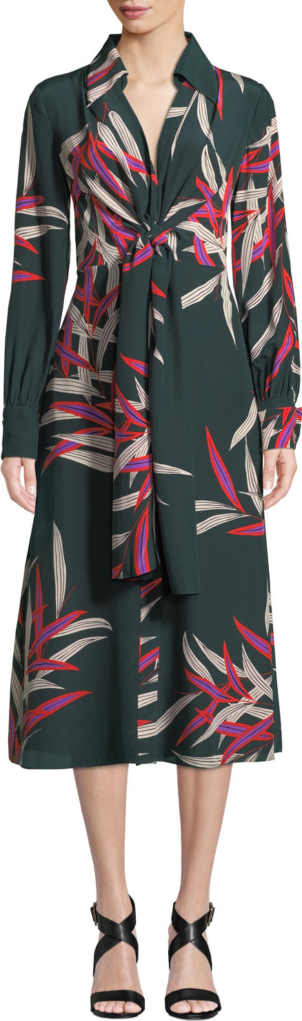 DIANE von FURSTENBERG Von Floral Silk Tie-Front Midi Dress