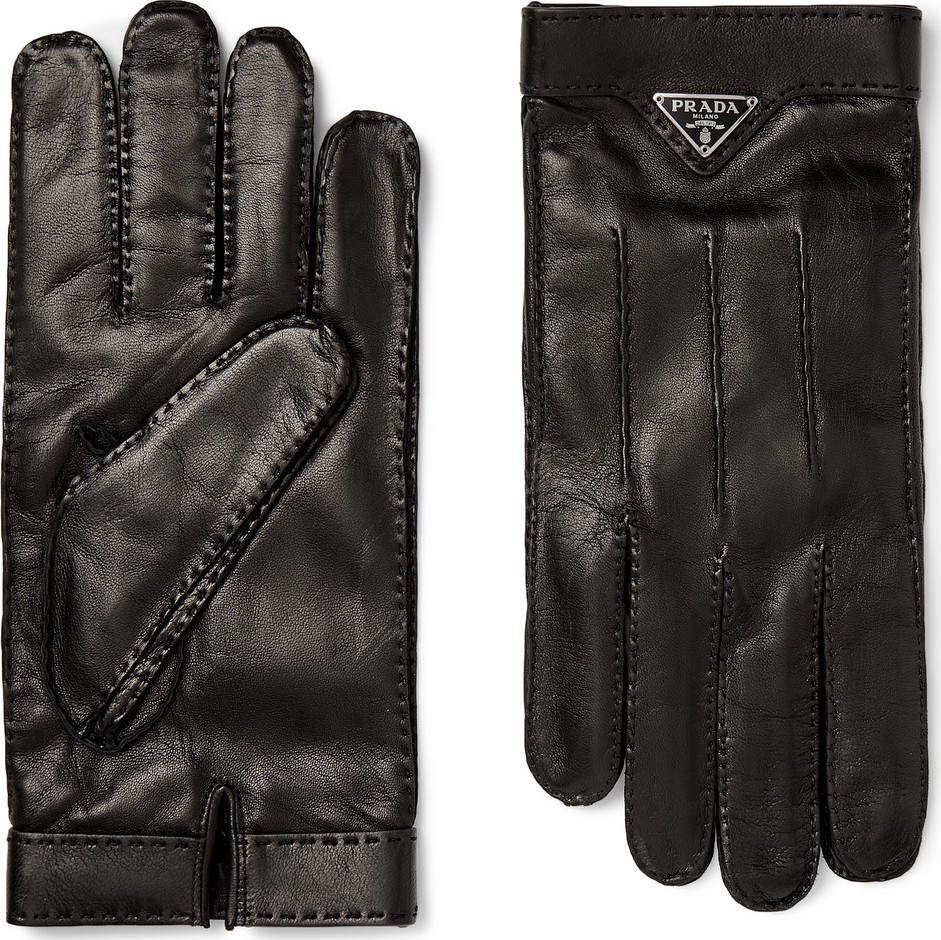 Prada Logo-Embellished Cashmere-Lined Leather Gloves