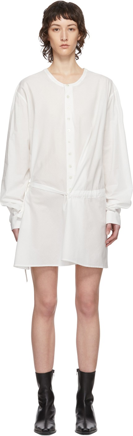 Ann Demeulemeester SSENSE Exclusive White Belted Shirt Dress