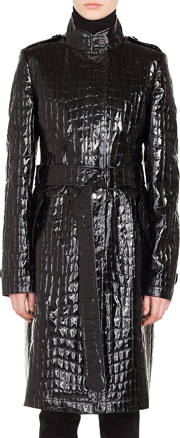 Akris Punto Stand-Collar Button-Front Crocodile Embossed Patent Faux-Leather Coat