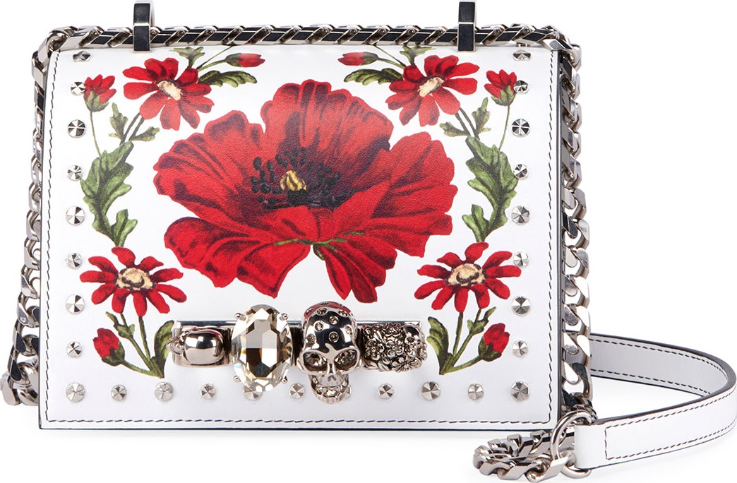 Alexander McQueen Small Jeweled Satchel Bag with Poppy Art