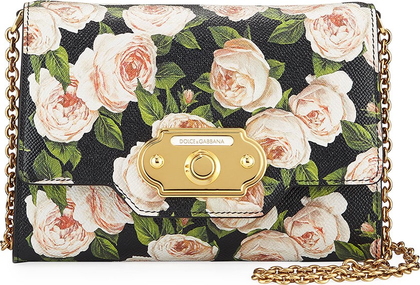 Dolce & Gabbana Welcome St. Dauphine Rose-Print Wallet on a Chain
