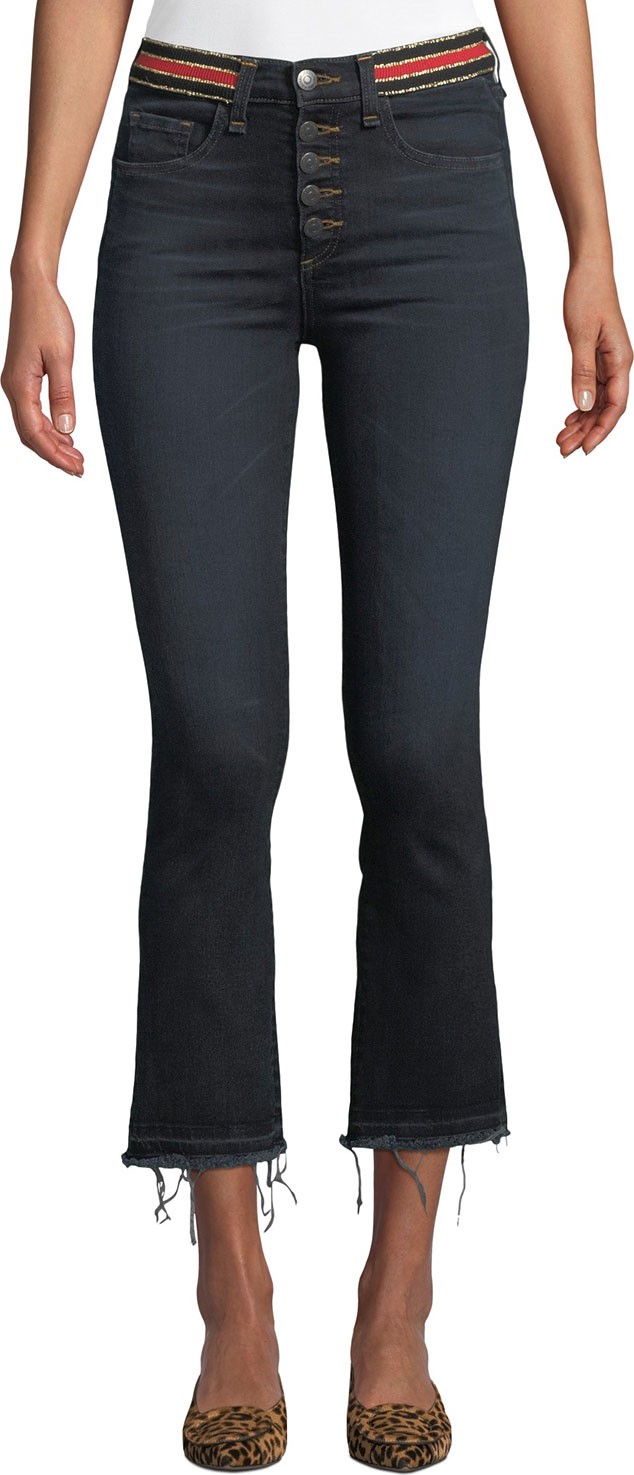 Veronica Beard Carolyn High-Rise Cropped Jeans with Striped Waistband
