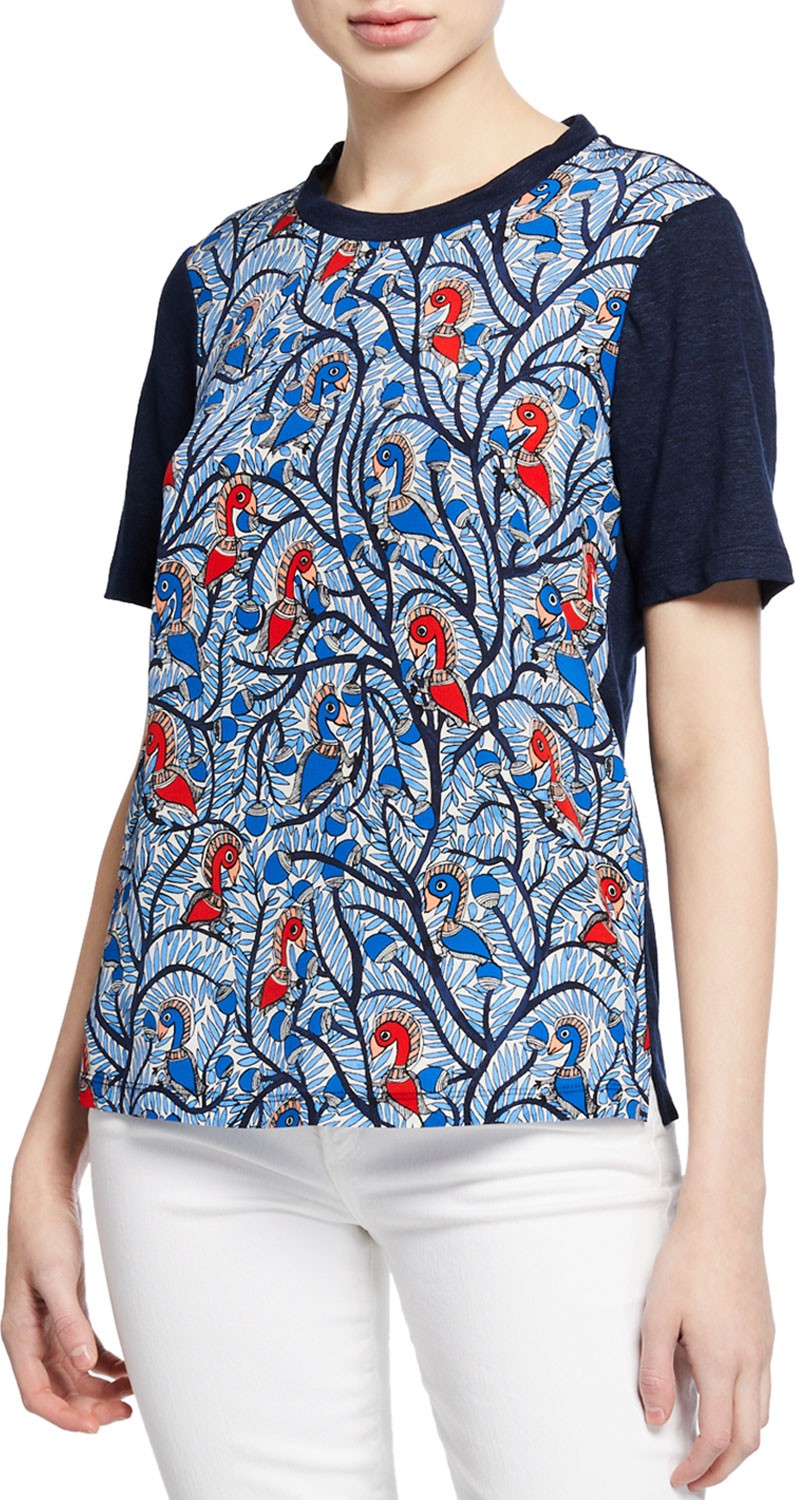 Tory Burch Kayla Asymmetric Striped T-Shirt