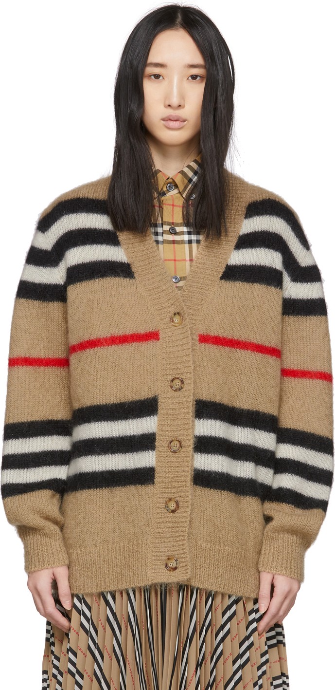 Burberry London England Beige Mohair Striped Cardigan
