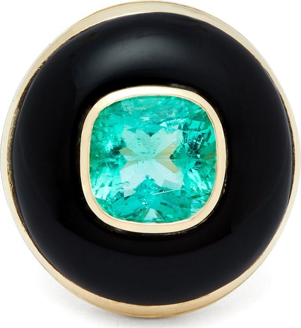 Retrouvai Lollipop gold, onyx & emerald ring