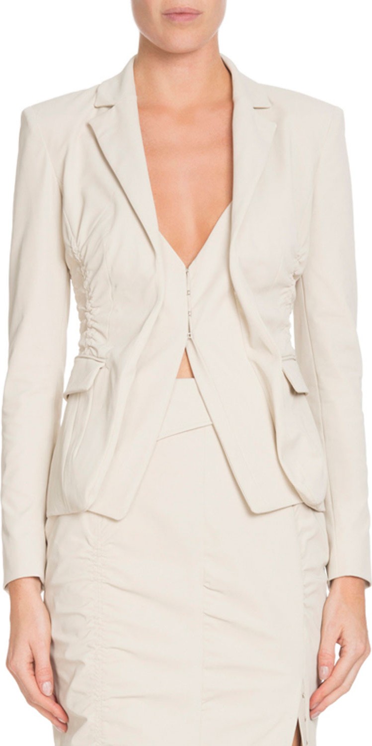 Altuzarra Notched-Lapel Ruched Blazer w/ Vest Underpinning Altuzarra Notched-Lapel Ruched Blazer w/ Vest Underpinning