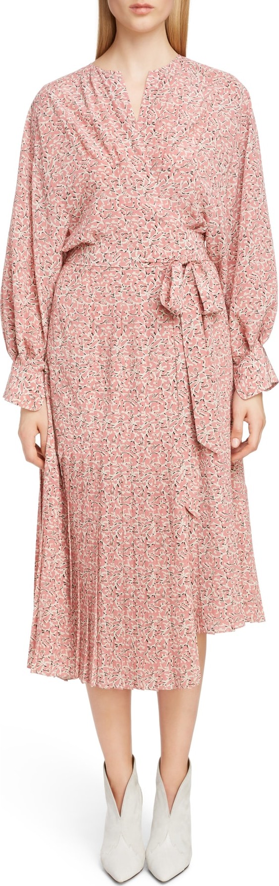 Isabel Marant Floral Print Pleated Stretch Silk Wrap Dress