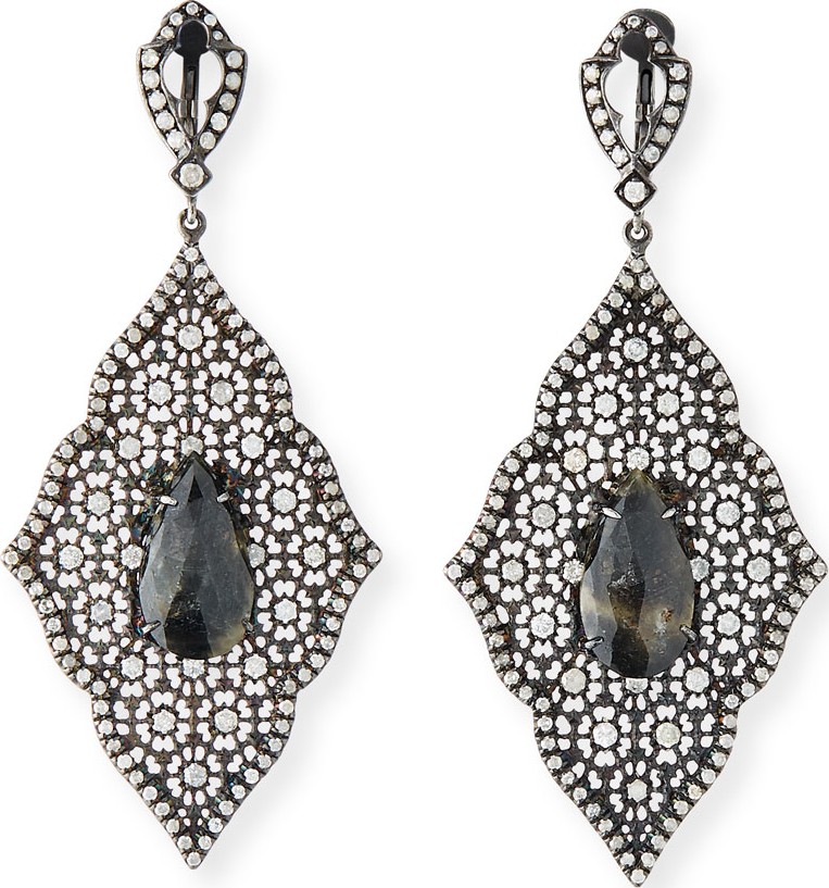 Loree Rodkin 18k White Gold Moroccan Diamond Earrings, Black/Gray