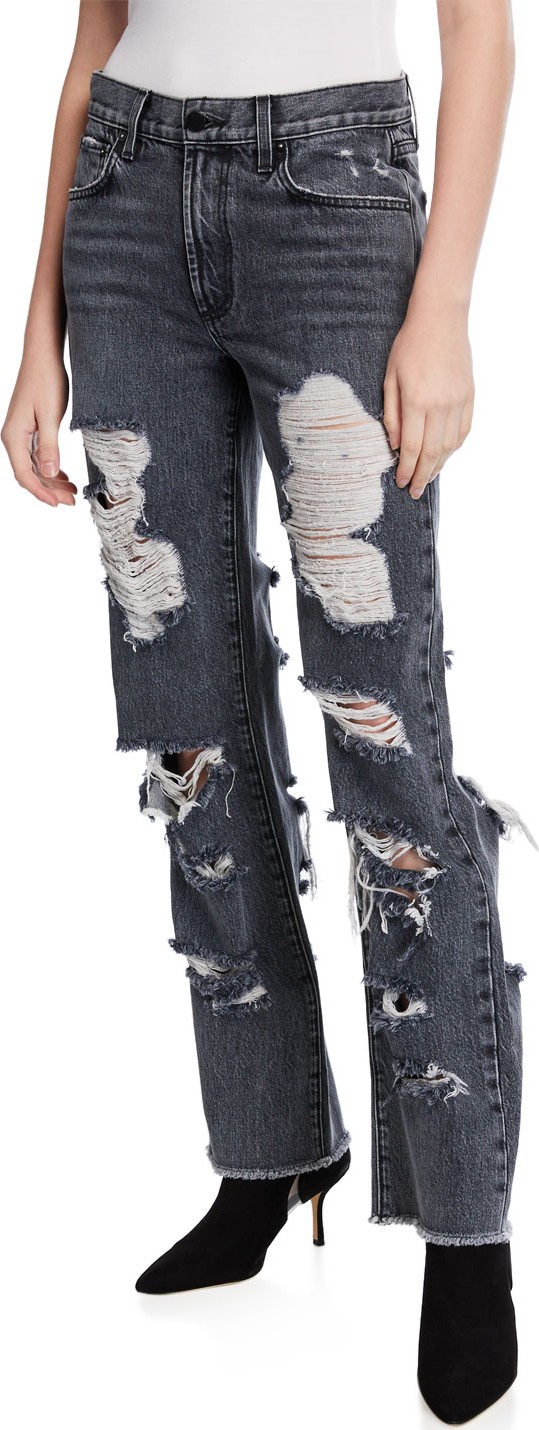 Alice + Olivia Genevive Extreme Distressed Girlfriend Jeans